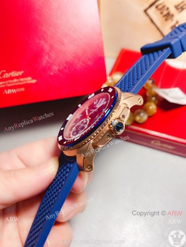 New! Replica Cartier Calibre de Quartz Watches Rose Gold Blue Bezel 4