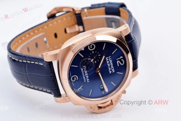 New VS Factory Panerai Luminor Marina PAM 1112 Rose Gold Blue Dial Replica Watches 4