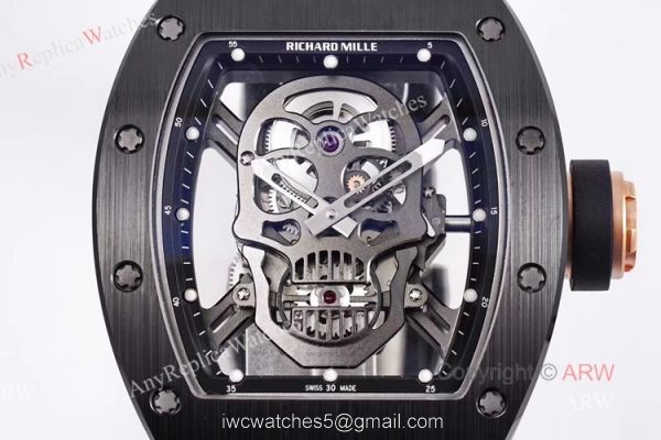 Best Replica All Black Richard Mille RM 052-01 Skull Watches With Black Ceramic Bezel 4