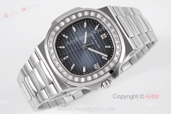 (PPF) V4 Version Best Replica Patek Philippe Nautilus Stainless Steel Dark Blue Dial Diamond Watches 4