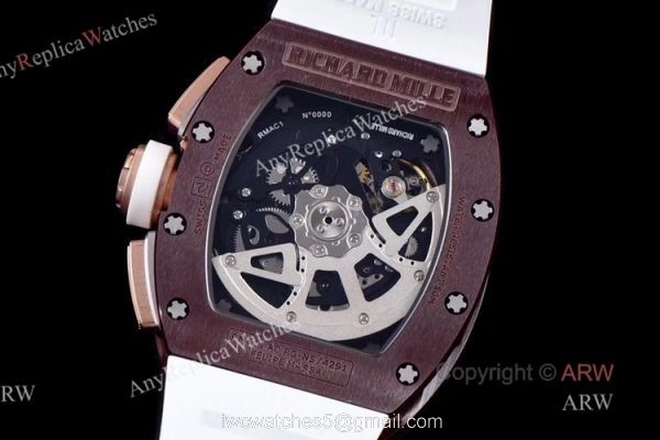 KV Factory AAA Replica Richard Mille RM011 Ceramic Chronograph Watch With White Rubber Band 4
