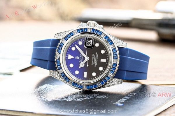 Copy Rolex Submariner Date Rainbow Watch Rubber Strap Fashion Style 4