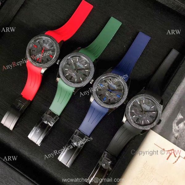 Replica Rolex Milgauss Watch Carbon fiber Dial Blue Rubber Strap 40mm 4