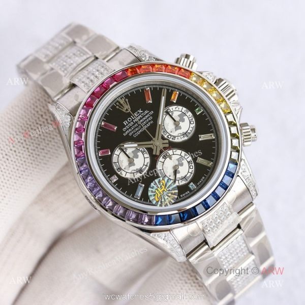 New Rolex Rainbow Diamond Watch Best Replica Rolex Daytona Rainbow Stainless Steel With Diamonds 4