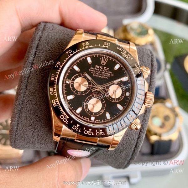 Copy Rolex Rose Gold Daytona Watch Leather Strap 40mm 4