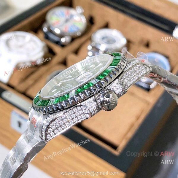 Nice Quality Copy Rolex Submariner Green Diamond Watches 40mm 4