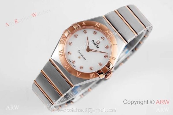 NEW! Swiss Copy Omega Constellation 28mm Quartz Watch 2-Tone Rose Gold 4