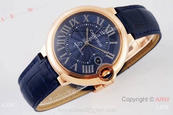 Swiss AAA Copy Cartier Ballon Bleu 42mm Automatic Watch Rose Gold Blue Dial 4