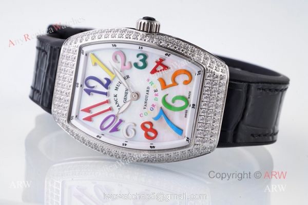 Best Replica Franck Muller Vanguard Diamond Watch For Women With Black Leather Strap 4