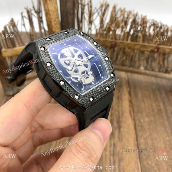 NEW! Copy Richard Mille RM52-06 Mask Watches Rose Gold Skull Diamond Case 4