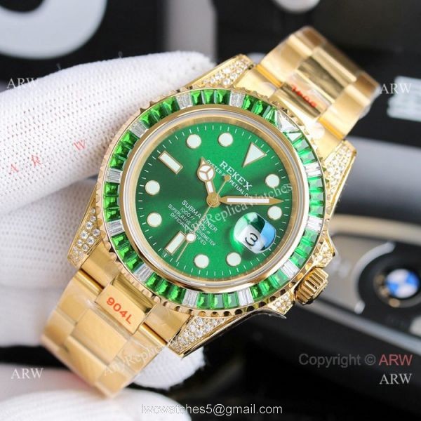 JH Factory Copy Rolex Submariner ETA2836 Gold Green Watch 4