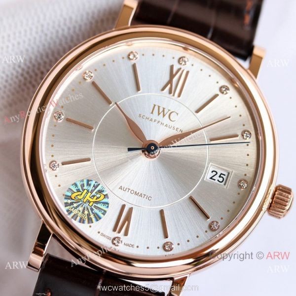 Swiss Replica IWC Portofino 37mm Lady Watch Silver Dial Rose Gold 4