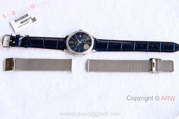 Swiss Replica IWC Portofino Blue Dial Diamond Watch 37mm Lady 4