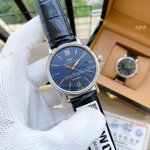 Knock off IWC Portofino Automatic Watches White Dial Black Leather Strap 4