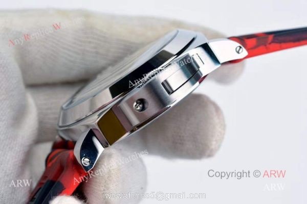 Copy Panerai PAM 00000 Luminor 44mm Watch Black Dial With Red Camo Rubber Band 4