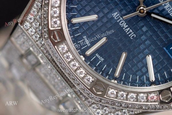 Iced Out Audemars Piguet 15400 Blue Dial Swiss 3120 Replica Watches 41mm 4