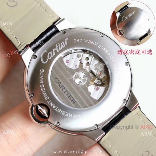 Swiss Fake Cartier Ballon Bleu 42mm XL Watch White Dial Black Leather Strap 4