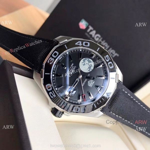 Super Clone TagHeuer Aquaracer Calibre 5 Watch Black Leather Strap 4