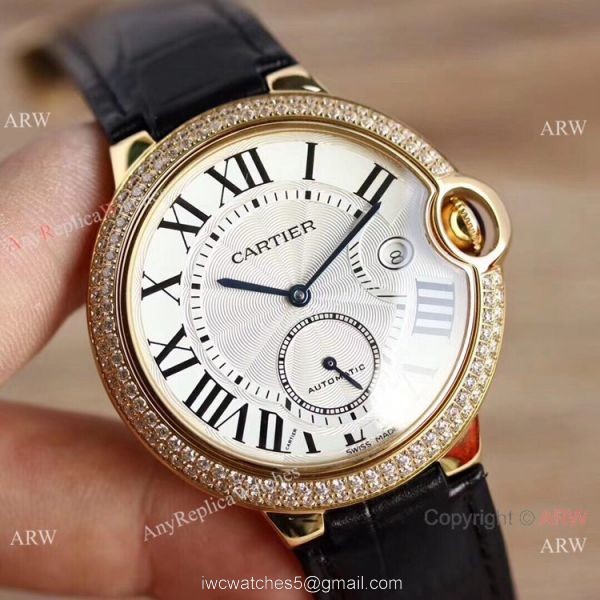 Swiss Grade Fake Cartier Ballon Bleu De Gold Diamond Watch 42mm XL 4