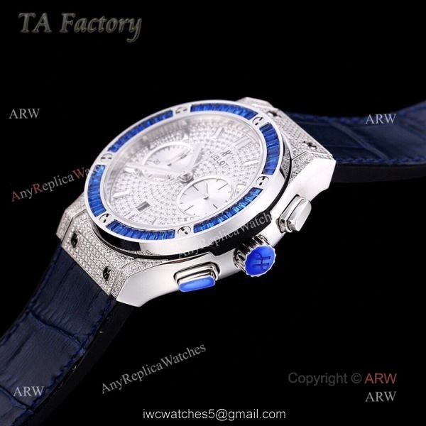 45mm Hublot Big Bang Blue Diamond Bezel Iced Out Watch For Men Best Swiss Made 4