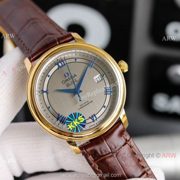 Copy Omega De Ville Prestige Watches Gold and Brown Automatic 4