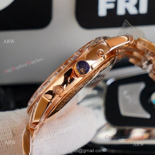 Swiss 9100 Patek Philippe Baguette Diamond Rose Gold Watch Replica 41mm 4