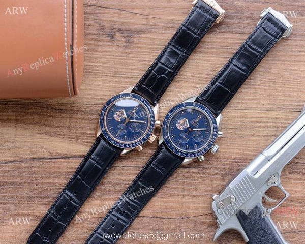 New! Copy Omega Speedmaster Apollo Chronograph Watch Black Leather Strap 4