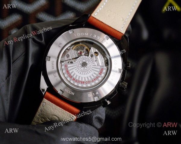 Best Quality Omega Speedmaster Racing Watch Black Case Brown Leather Strap 4