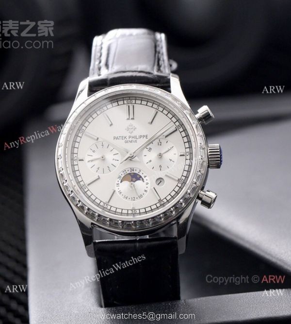 2021 New Patek Philippe Geneve Complications Swiss 9100 Watch Diamond Bezel Black Face 4