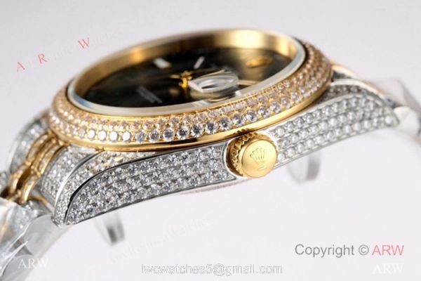 TW Factory Swiss Rolex Iced Out Datejust Watch Two Tone Grey Dial 41mm 4