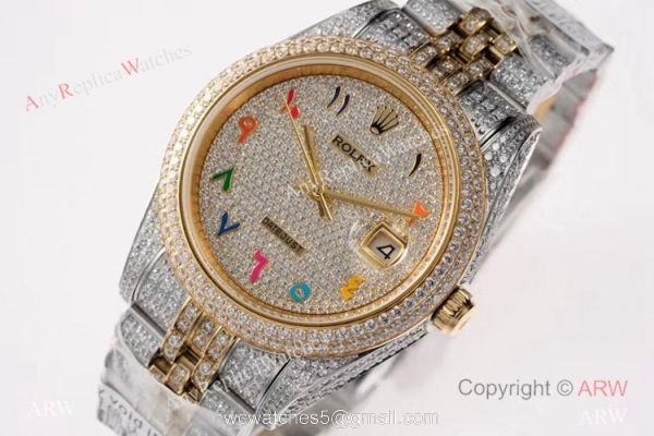TW Factory Swiss Grade Rolex Datejust 41 Watches 2-Tone Iced Out Case 4