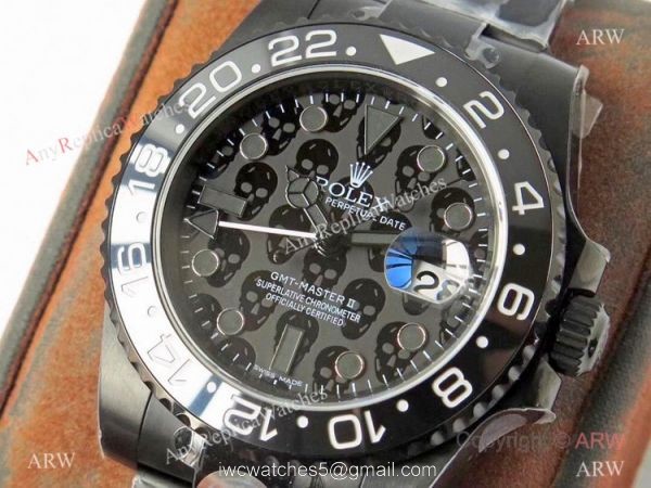 2021 NEW! Super Clone Rolex GMT Master II REVENGE Watch Skull Dial Matte Black Swiss 3285 Movement 4