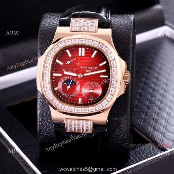 AAA Copy Patek Philippe Nautilus Power Reserve Watch Rose Gold Diamond Bezel 4
