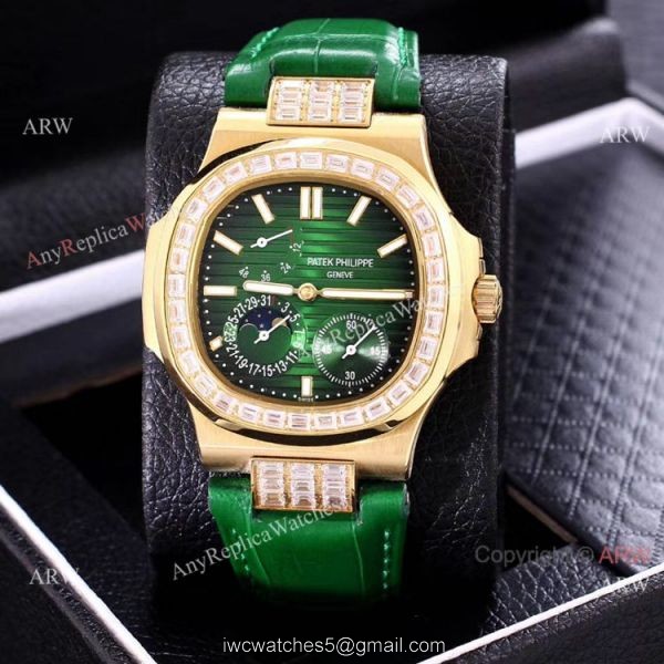 AAA Copy Patek Philippe Nautilus Yellow Gold Power Reserve Watches Diamond Bezel 4