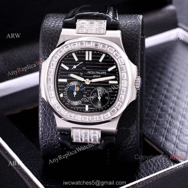 Clone Patek Philippe Nautilus Power Reserve Men Watches Diamond Bezel Gray Face 4