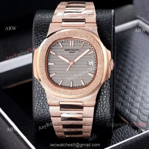 Best Clone Patek Philippe Nautilus Frosted Rose Gold Watches 40mm 4