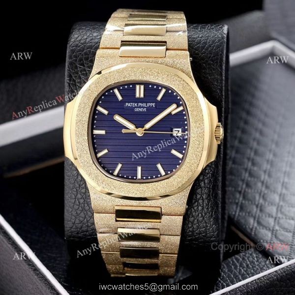 Copy Patek Philippe Nautilus Frosted Gold Watch with Luminous Dial Markers 4