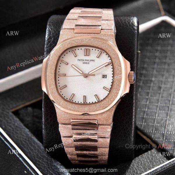 Replica Patek Philippe Frosted Gold Watch Black Frosted Dial 40mm 4
