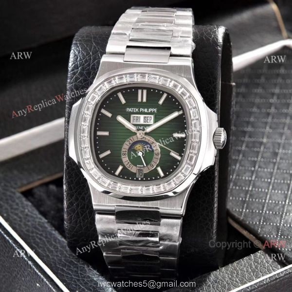 Patek Philippe Annual Calendar Copy Watches Stainless Steel with Diamond 40mm 4