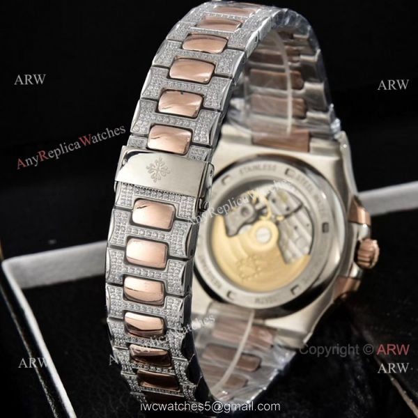 Luxury Patek Philippe Nautilus Full Diamond Automatic Watches Rose Gold Case 4