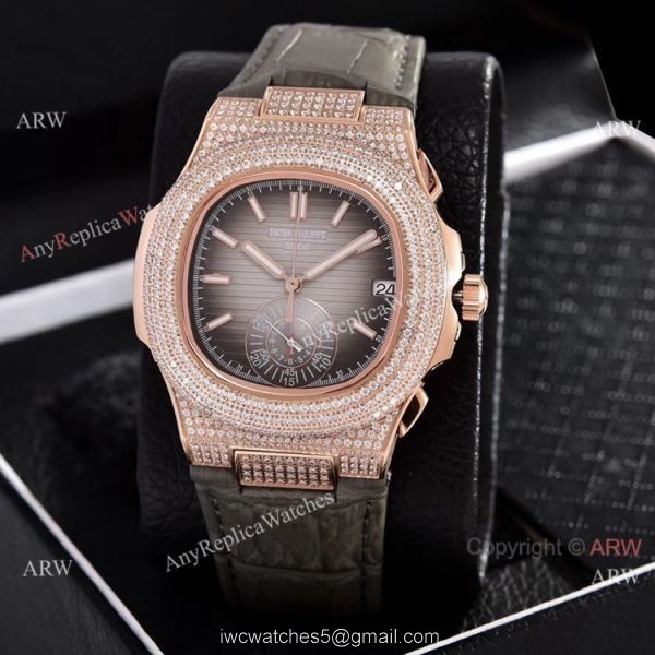 Japan Grade Patek Philippe Nautilus Chronograph Watches Rose Gold Diamond Case 4