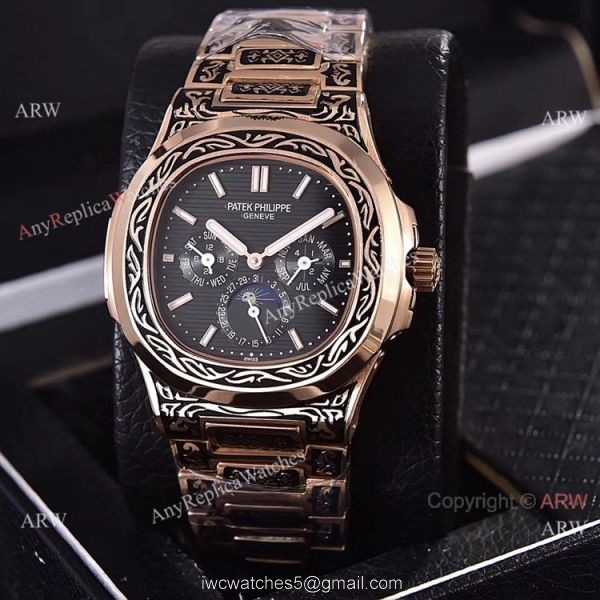 Knockoff Patek Philippe 5740 Nautilus Rose Gold Engraving Gray Gradient Face 4