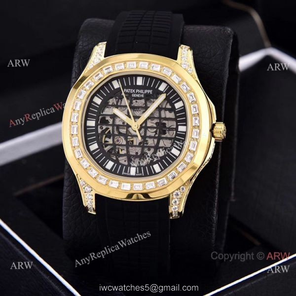Replica Patek Philippe Aquanaut Watches Brown Hollow Dial Diamond Bezel 4