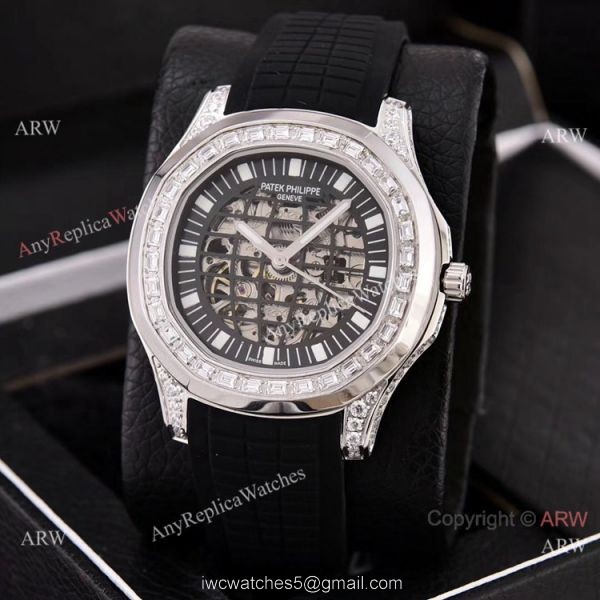Copy Patek Philippe Aquanaut Watches Hollow Face Silver Diamond Bezel 4