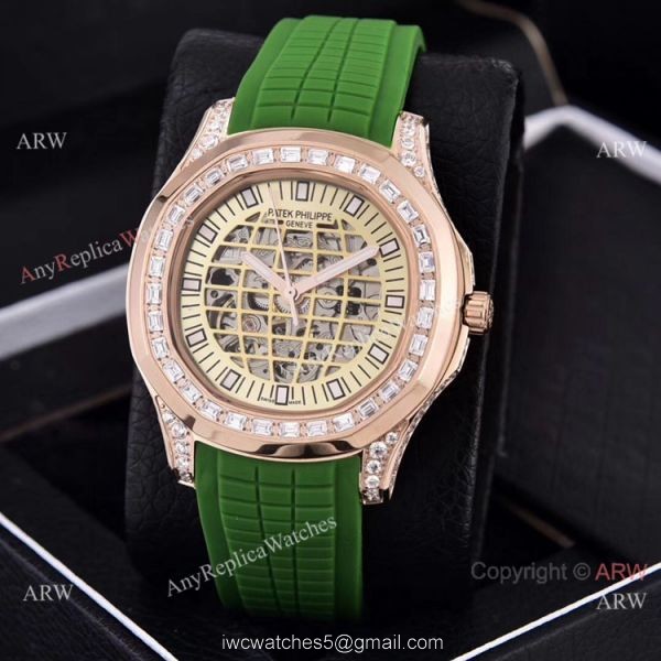 Replica Patek Philippe Aquanaut Diamond Watches Hollow Dial Rose Gold 4