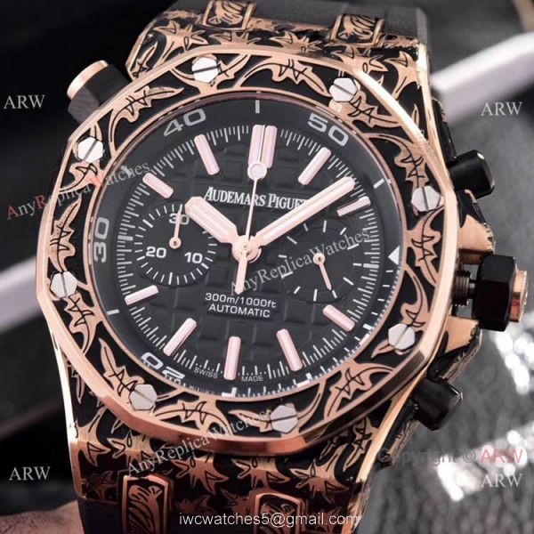 Copy Audemars Piguet Diver Rose Gold Engraving Watches Chronograph Movement 4