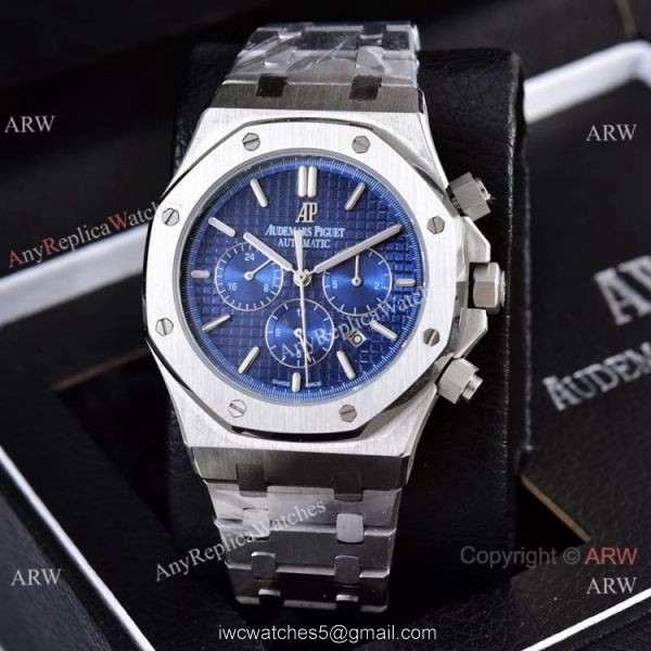 Knockoff Audemars Piguet Royal Oak 41mm Wrist Silver Steel Blue Sub-dials 4