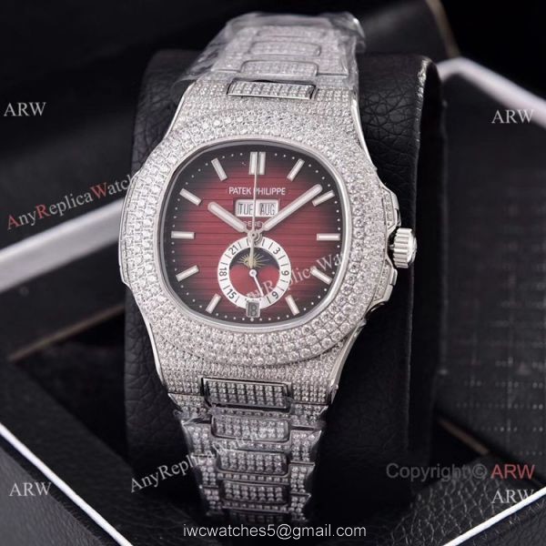 Patek Philippe Annual Calendar Full Diamonds Watches Gray Gradient Face 41mm 4