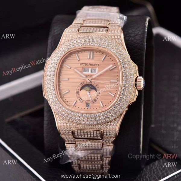 Patek Philippe Annual Calendar Copy Watches Iced Out Rose Gold Case 4