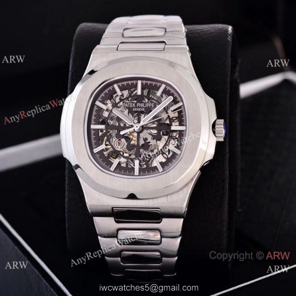 Faux Patek Philippe Nautilus Skeleton Watches Stainless Steel Case 4